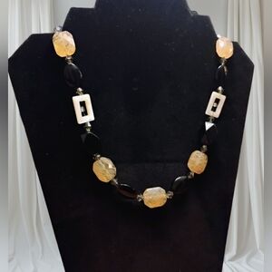 Vintage Madame Butterfly Black and Gold Beaded Necklace
